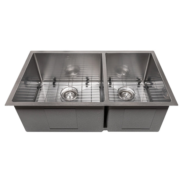 ZLINE 33" Chamonix Undermount Double Bowl Fingerprint Resistant Stainless Steel Kitchen Sink with Bottom Grid (SR60D-33S)
