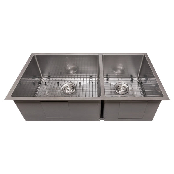 ZLINE 36" Chamonix Undermount Double Bowl Fingerprint Resistant Stainless Steel Kitchen Sink with Bottom Grid (SR60D-36S)