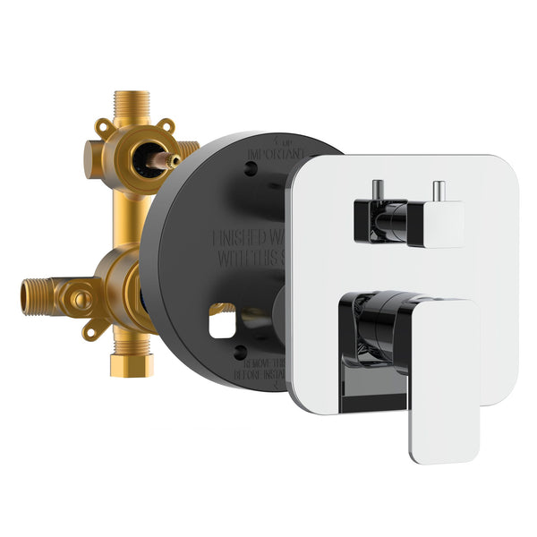 PULSE ShowerSpas Two Way Tru-Temp Pressure Balance 1/2" Rough-In Valve with Square Chrome Trim Kit, 3007-RIVD-CH