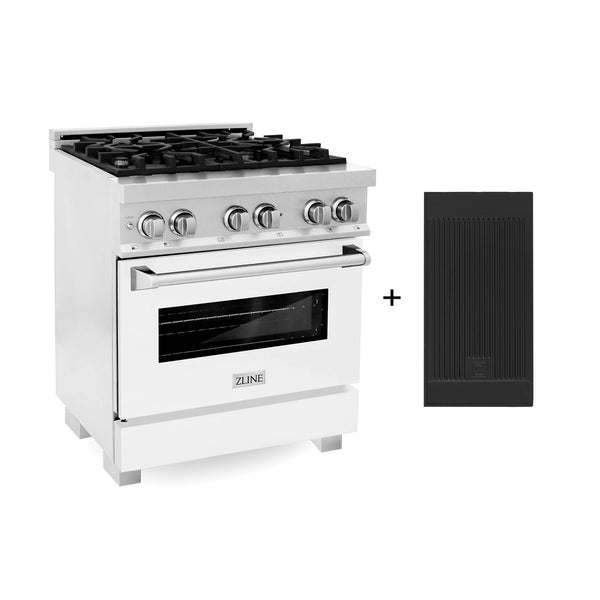 ZLINE 30" 4.0 cu. ft. Electric Oven and Gas Cooktop Dual Fuel Range with Griddle and White Matte Door in Fingerprint Resistant Stainless (RAS-WM-GR-30)