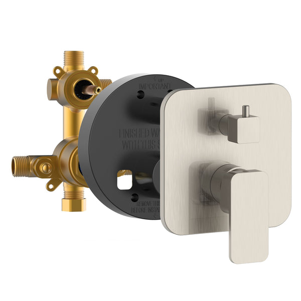 PULSE ShowerSpas Two Way Tru-Temp Pressure Balance 1/2" Rough-In Valve with Square Brushed Nickel Trim Kit, 3007-RIVD-BN