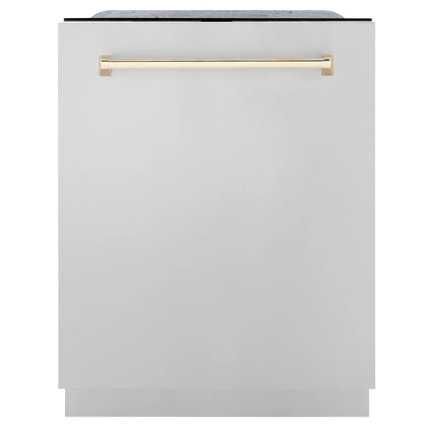 ZLINE Autograph Edition 24" 3rd Rack Top Touch Control Tall Tub Dishwasher in Stainless Steel with Gold Handle, 45dBa (DWMTZ-304-24-G)
