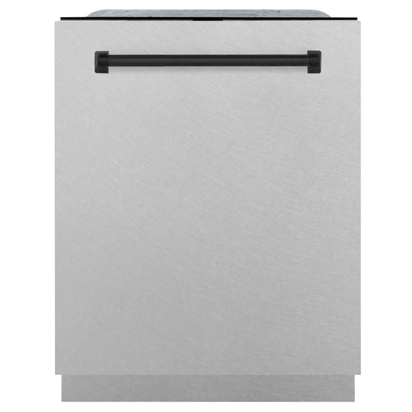 ZLINE Autograph Edition 24" 3rd Rack Top Control Built-In Tall Tub Dishwasher in Fingerprint Resistant Stainless Steel with Matte Black Handle, 45dBa (DWMTZ-SN-24-MB)