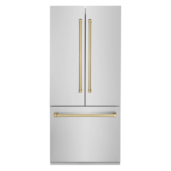 ZLINE 36" Autograph Edition 19.6 cu. ft. Built-in 2-Door Bottom Freezer Refrigerator with Internal Water and Ice Dispenser in Stainless Steel with Champagne Bronze Accents
