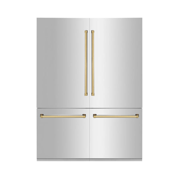 ZLINE 60" Autograph Edition 32.2 cu. ft. Built-in 4-Door French Door Refrigerator with Internal Water and Ice Dispenser in Stainless Steel with Gold Accents