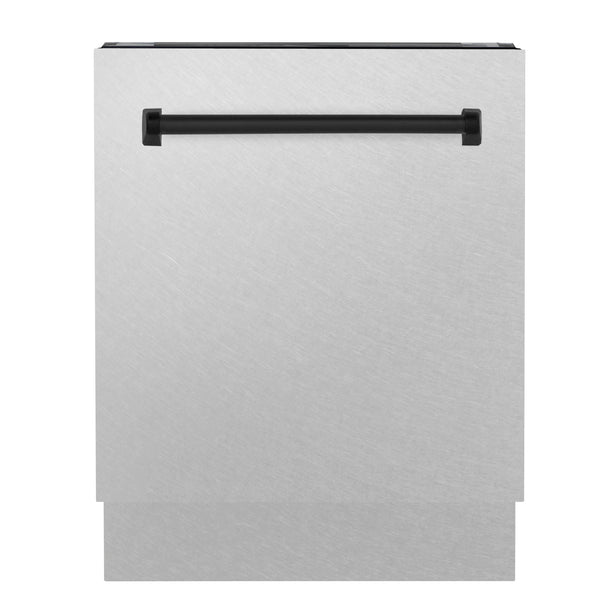 ZLINE Autograph Edition 24" 3rd Rack Top Control Built-In Tall Tub Dishwasher in Fingerprint Resistant Stainless Steel with Matte Black Handle, 51dBa (DWVZ-SN-24-MB)