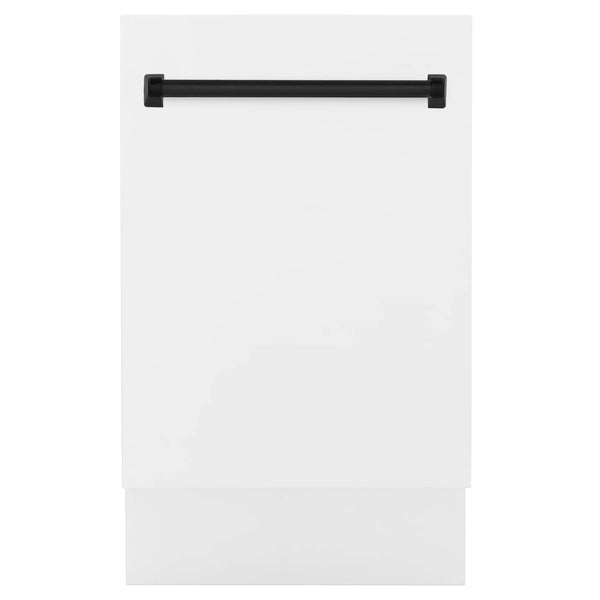 ZLINE Autograph Edition 18" Compact 3rd Rack Top Control Built-In Dishwasher in White Matte with Matte Black Handle, 51dBa (DWVZ-WM-18-MB)