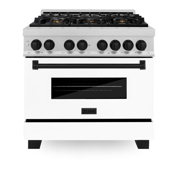 ZLINE Autograph Edition 36" 4.6 cu. ft. Dual Fuel Range with Gas Stove and Electric Oven in Fingerprint Resistant Stainless Steel with White Matte Door and Matte Black Accents (RASZ-WM-36-MB)