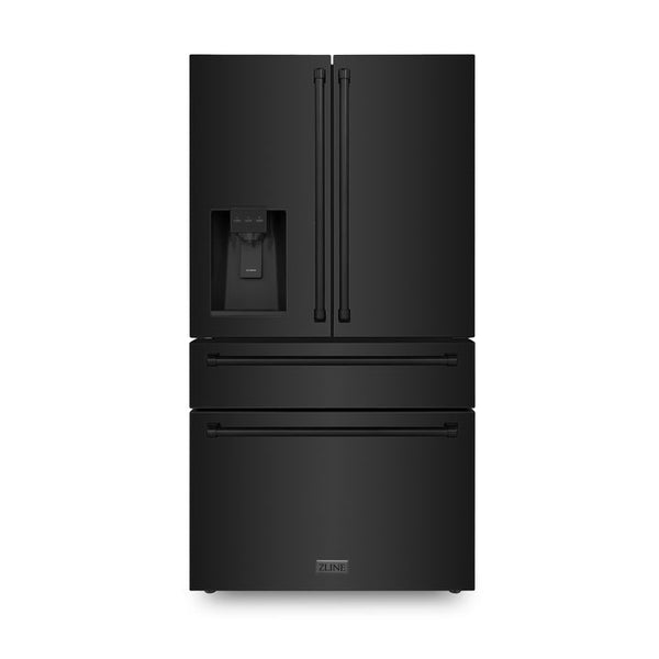ZLINE 36" 21.6 cu. ft. 4-Door French Door Refrigerator with Water and Ice Dispenser and Water Filter in Fingerprint Resistant Black Stainless Steel (RFM-W-WF-36-BS)