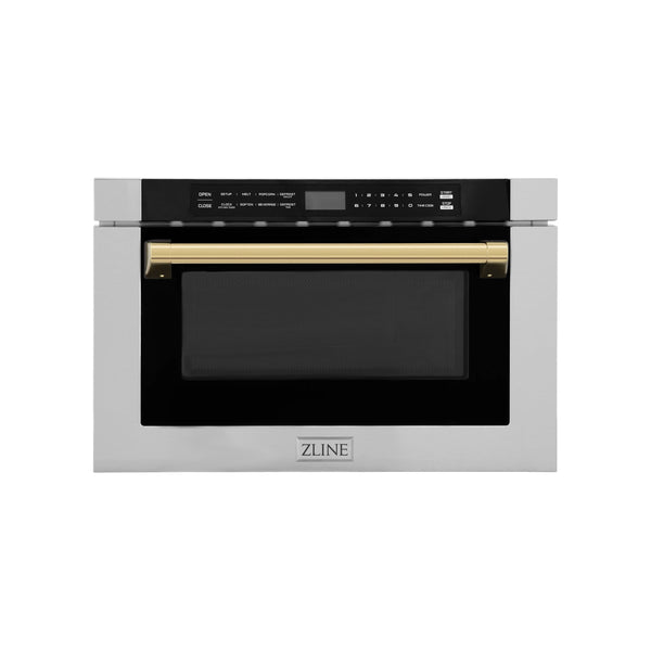 ZLINE Autograph Edition 24" 1.2 cu. ft. Built-in Microwave Drawer with a Traditional Handle in Stainless Steel and Gold Accents