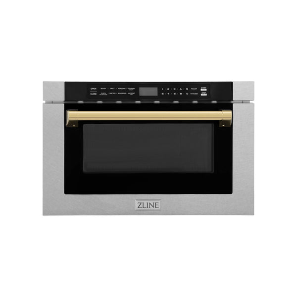 ZLINE Autograph Edition 24" 1.2 cu. ft. Built-in Microwave Drawer with a Traditional Handle in Fingerprint Resistant Stainless Steel and Gold Accents