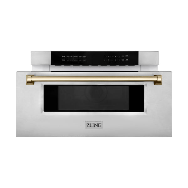 ZLINE Autograph Edition 30" 1.2 cu. ft. Built-In Microwave Drawer in Stainless Steel with Gold Accents
