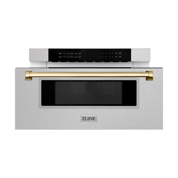 ZLINE Autograph Edition 30" 1.2 cu. ft. Built-In Microwave Drawer in Fingerprint Resistant Stainless Steel with Gold Accents