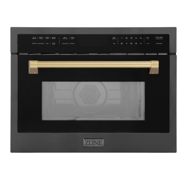 ZLINE Autograph Edition 24" 1.6 cu ft. Built-in Convection Microwave Oven in Black Stainless Steel and Champagne Bronze Accents
