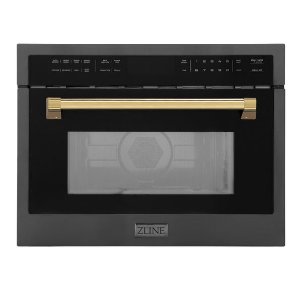 ZLINE Autograph Edition 24" 1.6 cu ft. Built-in Convection Microwave Oven in Black Stainless Steel and Gold Accents