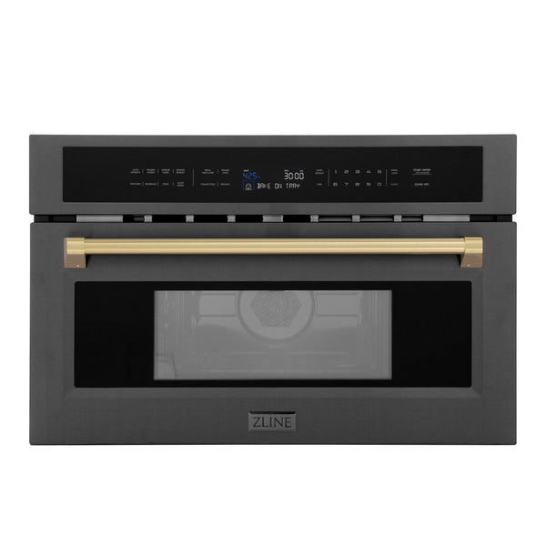ZLINE Autograph Edition 30" 1.6 cu ft. Built-in Convection Microwave Oven in Black Stainless Steel and Champagne Bronze Accents