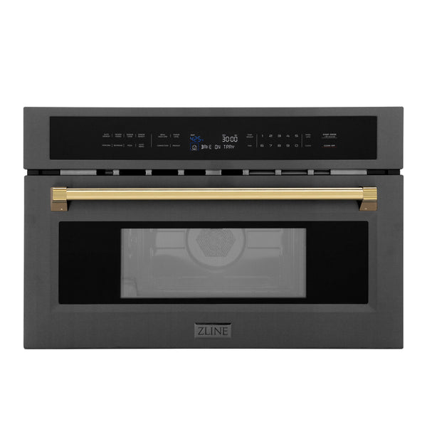 ZLINE Autograph Edition 30" 1.6 cu ft. Built-in Convection Microwave Oven in Black Stainless Steel and Gold Accents