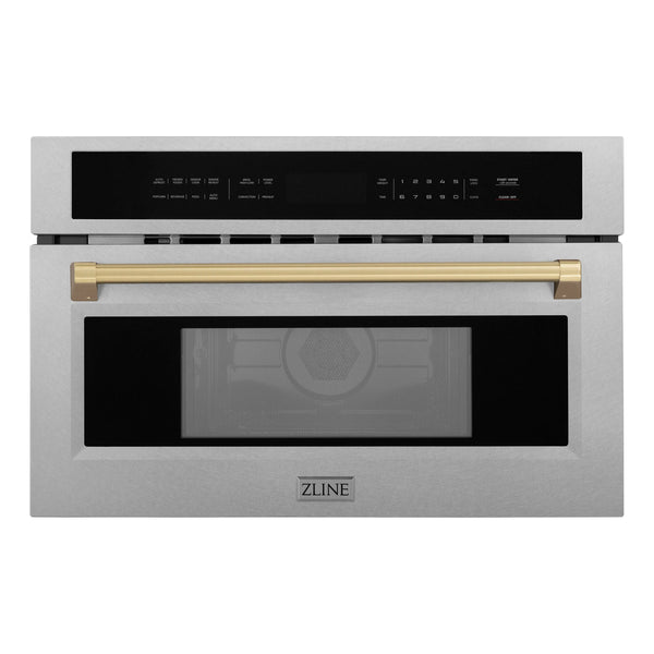 ZLINE Autograph Edition 30" 1.6 cu ft. Built-in Convection Microwave Oven in Fingerprint Resistant Stainless Steel and Champagne Bronze Accents