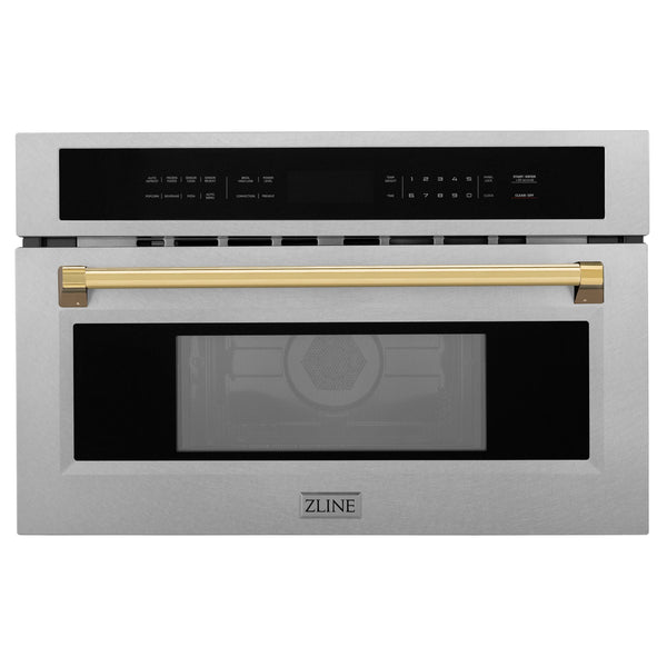 ZLINE Autograph Edition 30" 1.6 cu ft. Built-in Convection Microwave Oven in Fingerprint Resistant Stainless Steel and Gold Accents