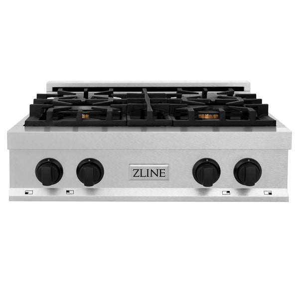 ZLINE Autograph Edition 30" Porcelain Rangetop with 4 Gas Burners in Fingerprint Resistant Stainless Steel and Matte Black Accents (RTSZ-30-MB)