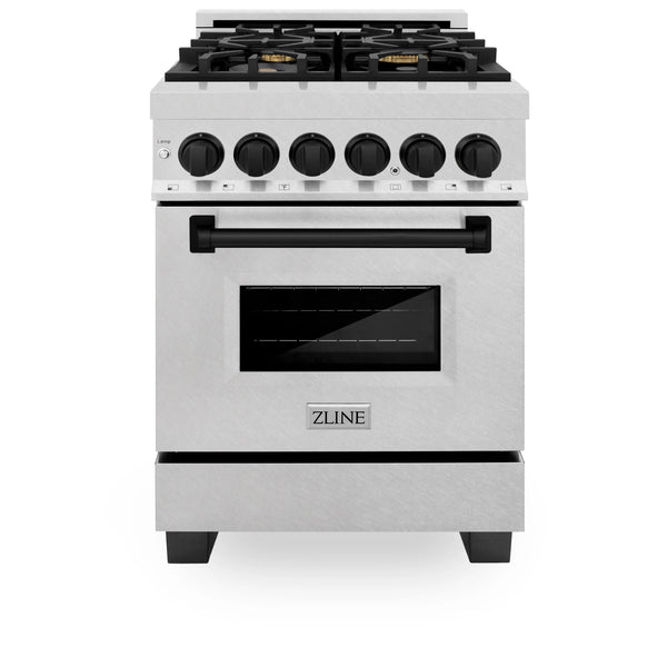ZLINE Autograph Edition 24" 2.8 cu. ft. Dual Fuel Range with Gas Stove and Electric Oven in Fingerprint Resistant Stainless Steel with Matte Black Accents (RASZ-SN-24-MB)