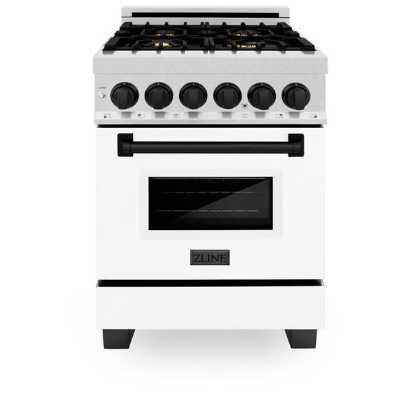 ZLINE Autograph Edition 24" 2.8 cu. ft. Dual Fuel Range with Gas Stove and Electric Oven in Fingerprint Resistant Stainless Steel with White Matte Door and Matte Black Accents (RASZ-WM-24-MB)