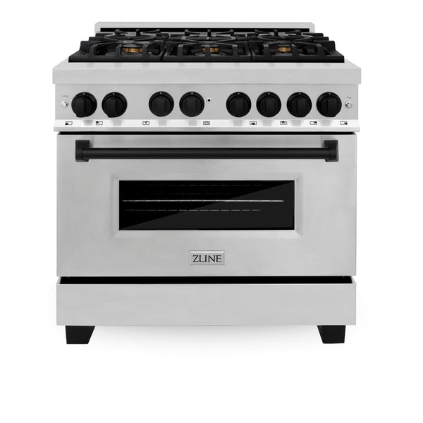 ZLINE Autograph Edition 36" 4.6 cu. ft. Dual Fuel Range with Gas Stove and Electric Oven in Stainless Steel with Matte Black Accents (RAZ-36-MB)