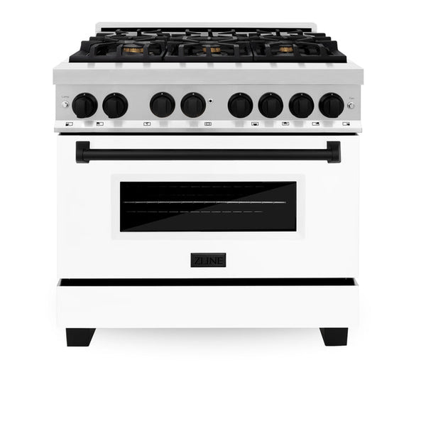 ZLINE Autograph Edition 36" 4.6 cu. ft. Dual Fuel Range with Gas Stove and Electric Oven in Stainless Steel with White Matte Door and Matte Black Accents (RAZ-WM-36-MB)