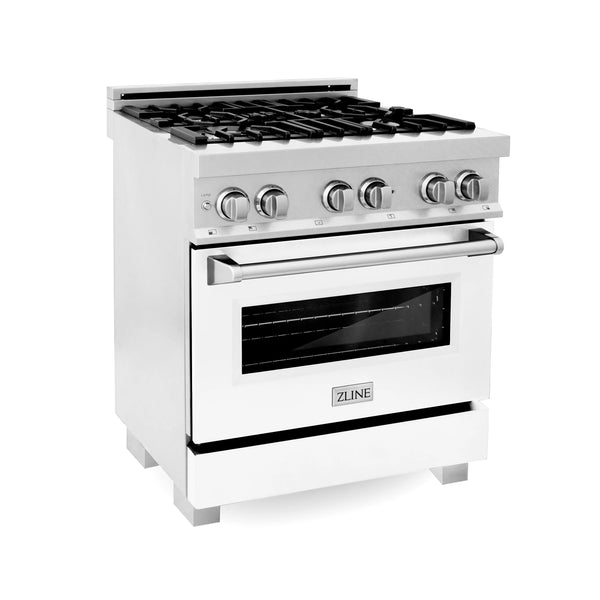 ZLINE 30" 4.0 cu. ft. Dual Fuel Range with Gas Stove and Electric Oven in Fingerprint Resistant Stainless Steel and White Matte Door (RAS-WM-30)