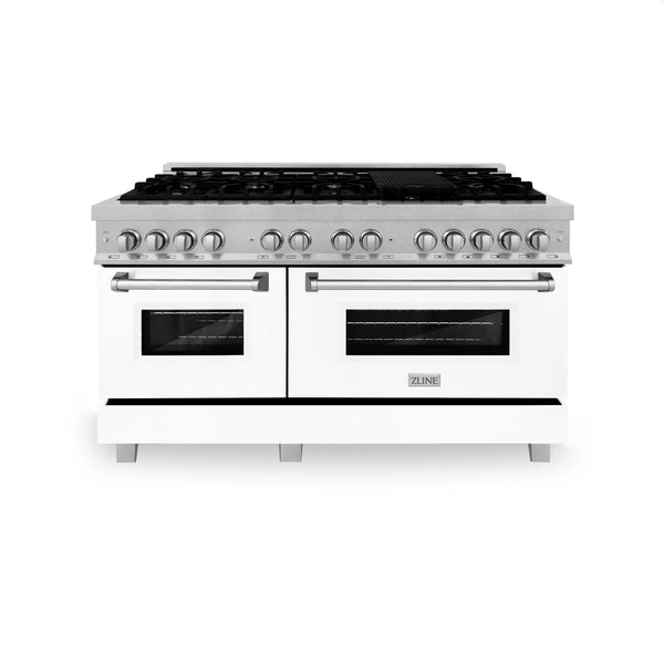 ZLINE 60" 7.4 cu. ft. Dual Fuel Range with Gas Stove and Electric Oven in Fingerprint Resistant Stainless Steel and White Matte Doors (RAS-WM-60)