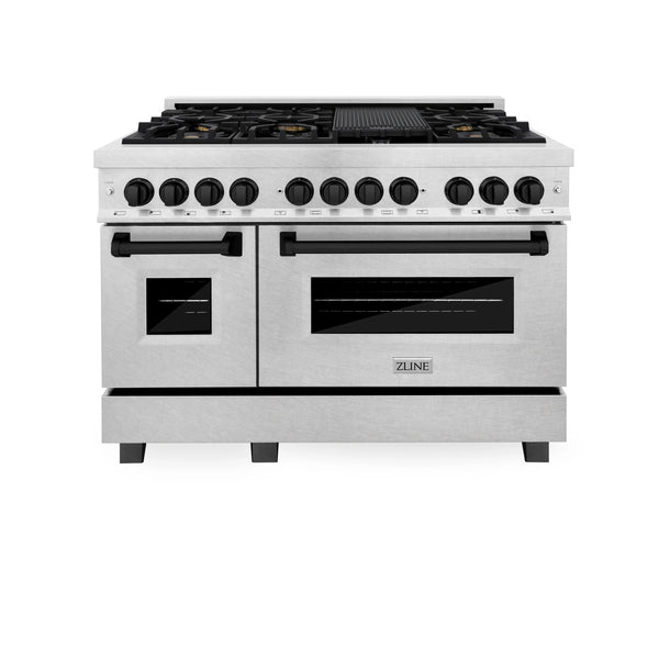 ZLINE Autograph Edition 48" 6.0 cu. ft. Dual Fuel Range with Gas Stove and Electric Oven in Fingerprint Resistant Stainless Steel with Matte Black Accents (RASZ-SN-48-MB)
