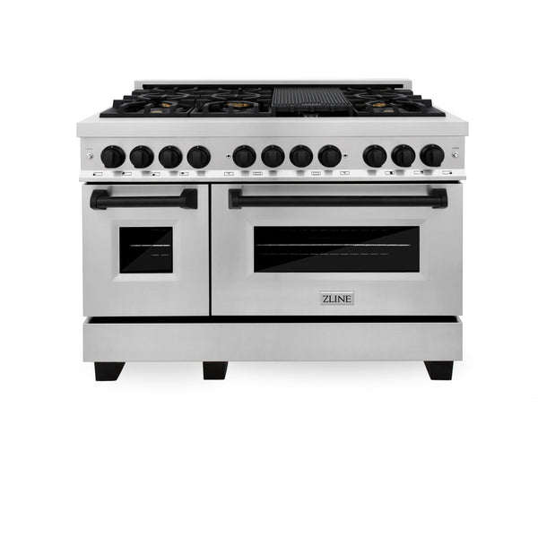 ZLINE Autograph Edition 48" 6.0 cu. ft. Dual Fuel Range with Gas Stove and Electric Oven in Stainless Steel with Matte Black Accents (RAZ-48-MB)