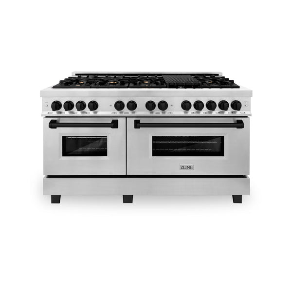 ZLINE Autograph Edition 60" 7.4 cu. ft. Dual Fuel Range with Gas Stove and Electric Oven in Stainless Steel with Matte Black Accents (RAZ-60-MB)