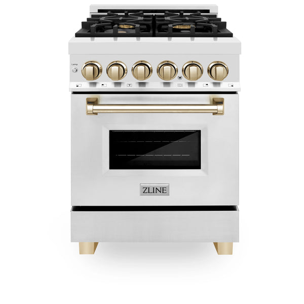 ZLINE Autograph Edition 24" 2.8 cu. ft. Dual Fuel Range with Gas Stove and Electric Oven in Stainless Steel with Gold Accents (RAZ-24-G)