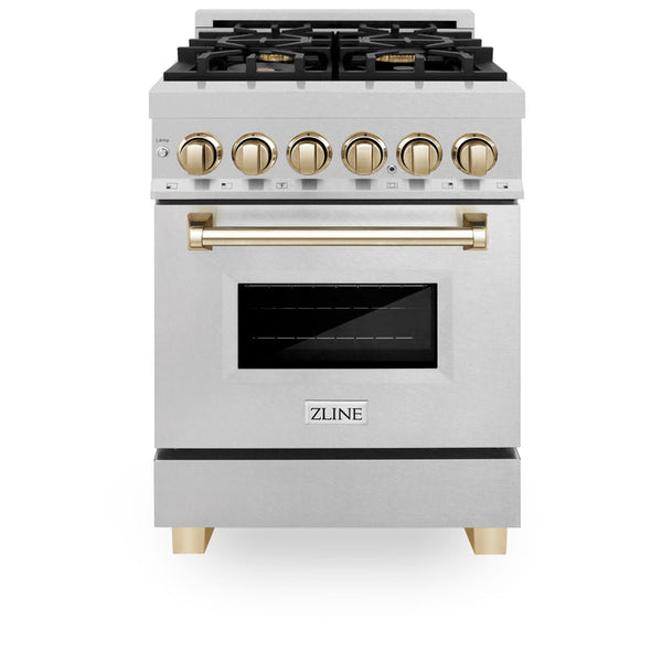 ZLINE Autograph Edition 24" 2.8 cu. ft. Dual Fuel Range with Gas Stove and Electric Oven in Fingerprint Resistant Stainless Steel with Gold Accents (RASZ-SN-24-G)