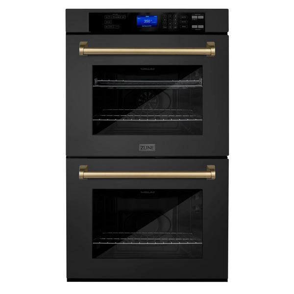 ZLINE 30" Autograph Edition Double Wall Oven with Self Clean and True Convection in Black Stainless Steel and Champagne Bronze (AWDZ-30-BS-CB)