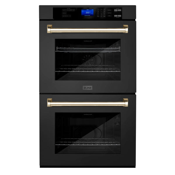 ZLINE 30" Autograph Edition Double Wall Oven with Self Clean and True Convection in Black Stainless Steel and Gold (AWDZ-30-BS-G)