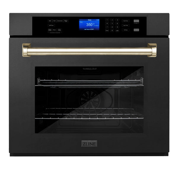 ZLINE 30" Autograph Edition Single Wall Oven with Self Clean and True Convection in Black Stainless Steel and Gold (AWSZ-30-BS-G)