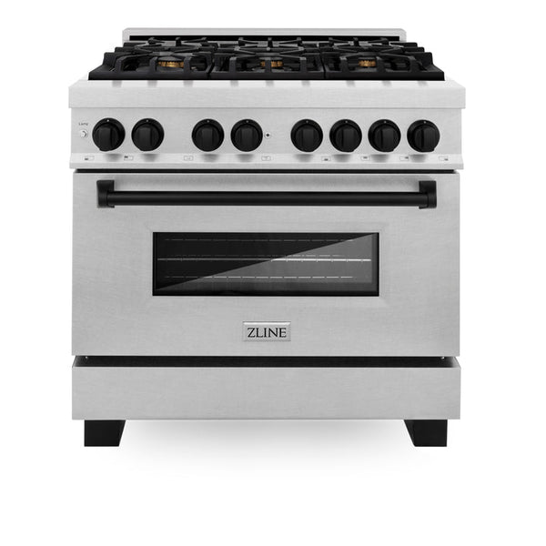 ZLINE Autograph Edition 36" 4.6 cu. ft. Dual Fuel Range with Gas Stove and Electric Oven in Fingerprint Resistant Stainless Steel with Matte Black Accents (RASZ-SN-36-MB)