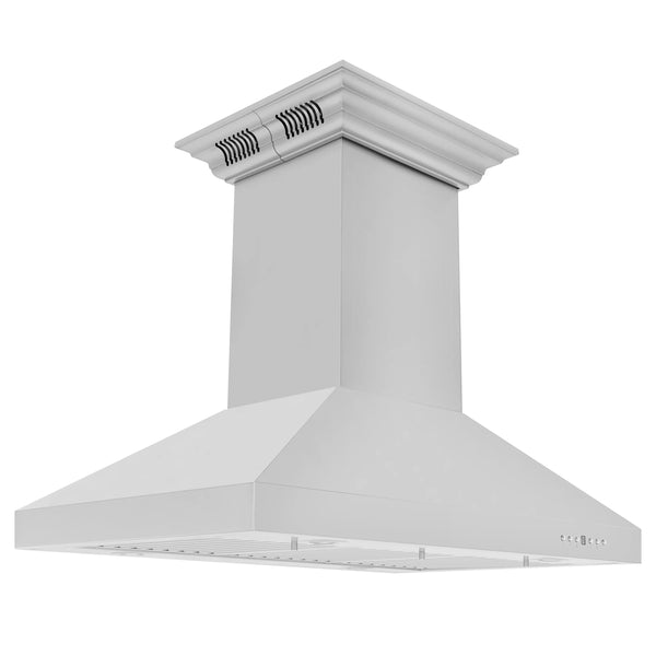 36" ZLINE CrownSound Ducted Vent Island Mount Range Hood in Stainless Steel with Built-in Bluetooth Speakers (KL3iCRN-BT-36)