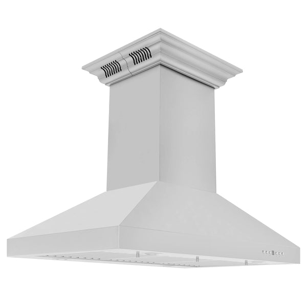 42" ZLINE CrownSound Ducted Vent Island Mount Range Hood in Stainless Steel with Built-in Bluetooth Speakers (KL3iCRN-BT-42)
