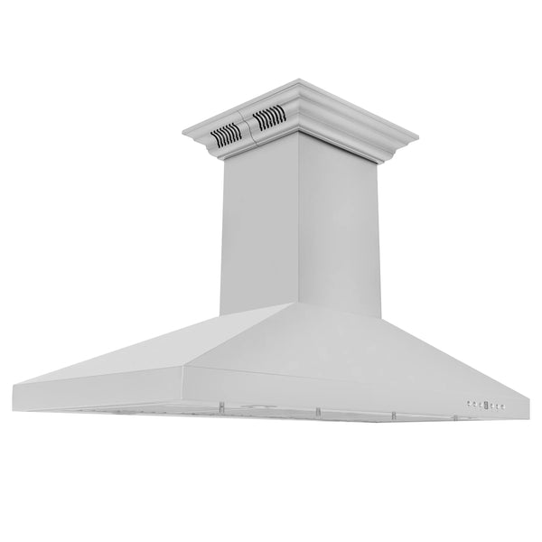 48" ZLINE CrownSound Ducted Vent Island Mount Range Hood in Stainless Steel with Built-in Bluetooth Speakers (KL3iCRN-BT-48)