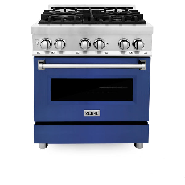 ZLINE 30" 4.0 cu. ft. Dual Fuel Range with Gas Stove and Electric Oven in Stainless Steel and Blue Matte Door (RA-BM-30)