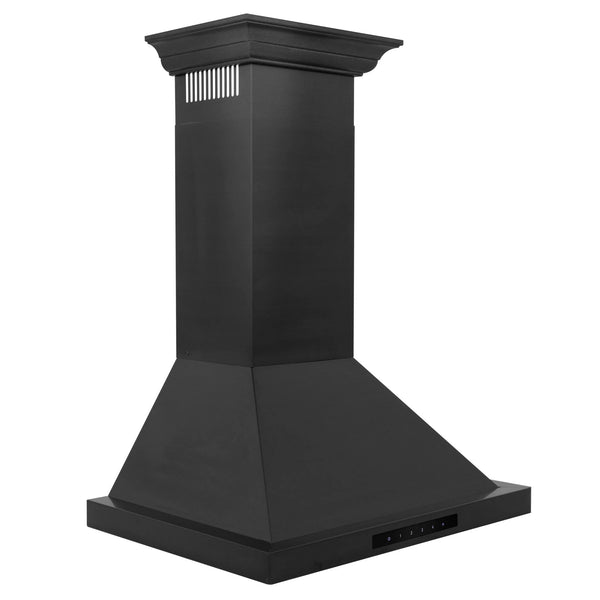 ZLINE 30" Convertible Vent Wall Mount Range Hood in Black Stainless Steel with Crown Molding (BSKBNCRN-30)