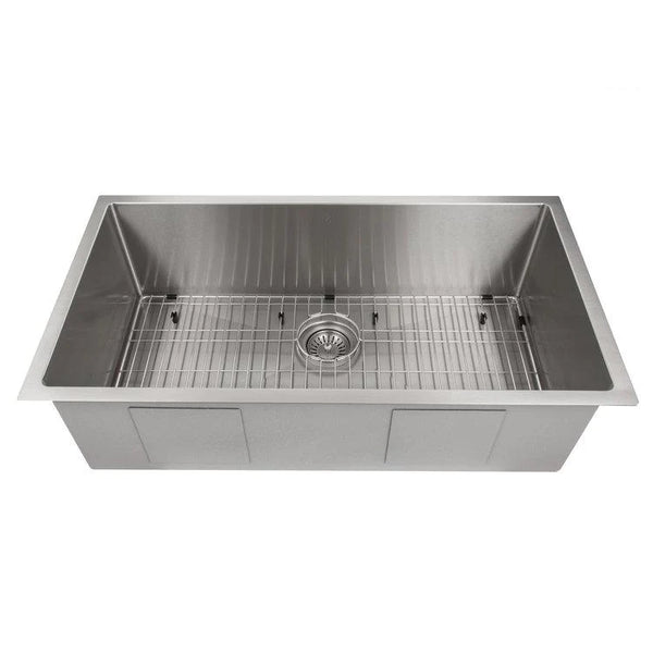 ZLINE 36" Meribel Undermount Single Bowl Fingerprint Resistant Stainless Steel Kitchen Sink with Bottom Grid (SRS-36S)