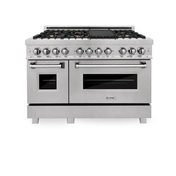 ZLINE 48" 6.0 cu. ft. Electric Oven and Gas Cooktop Dual Fuel Range with Griddle and Brass Burners in Fingerprint Resistant Stainless (RAS-SN-BR-GR-48)