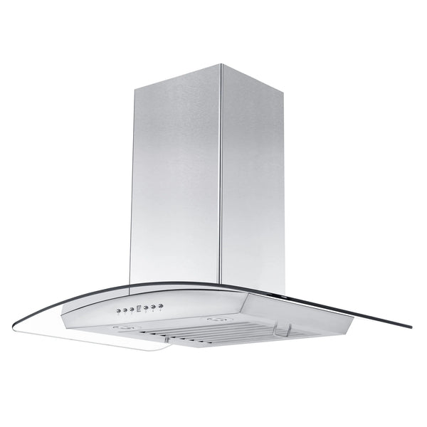 ZLINE 36" Convertible Vent Wall Mount Range Hood in Stainless Steel & Glass with Crown Molding (KZCRN-36)
