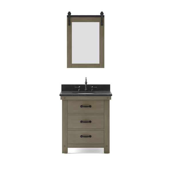 Aberdeen 30 In. Single Sink Blue Limestone Countertop Vanity in Grizzle Gray and Mirror