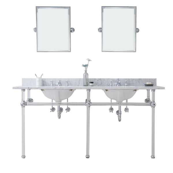 Empire 72 Inch Wide Double Wash Stand, P-Trap, Counter Top with Basin, F2-0009 Faucet and Mirror included in Chrome Finish