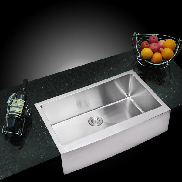 36 Inch X 22 Inch 15mm Corner Radius Single Bowl Stainless Steel Hand Made Apron Front Kitchen Sink With Drain, Strainer, And Bottom Grid